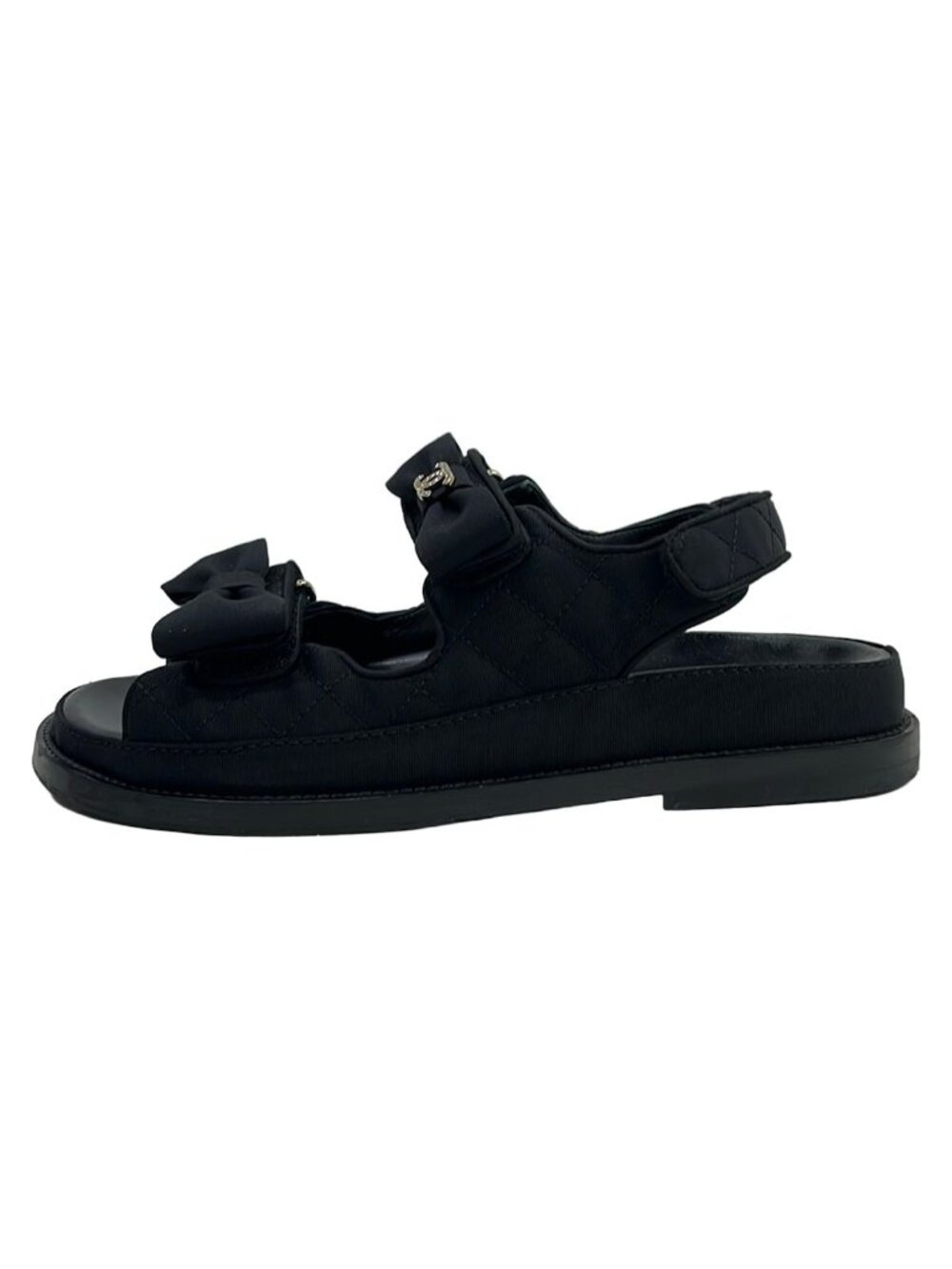 Chanel Sandals Black Gold Rhinestone Ribbon - Picture 1 of 7